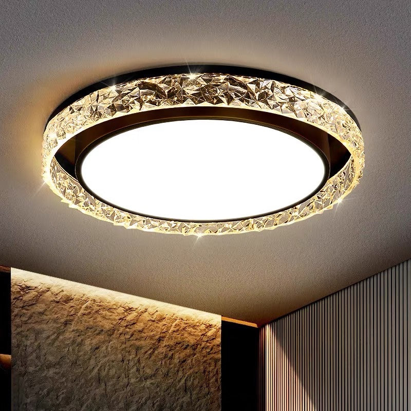 Crystal Halo LED Ceiling Light | Remote Dimmable Flush Mount Fixture For Bedrooms and Hallways