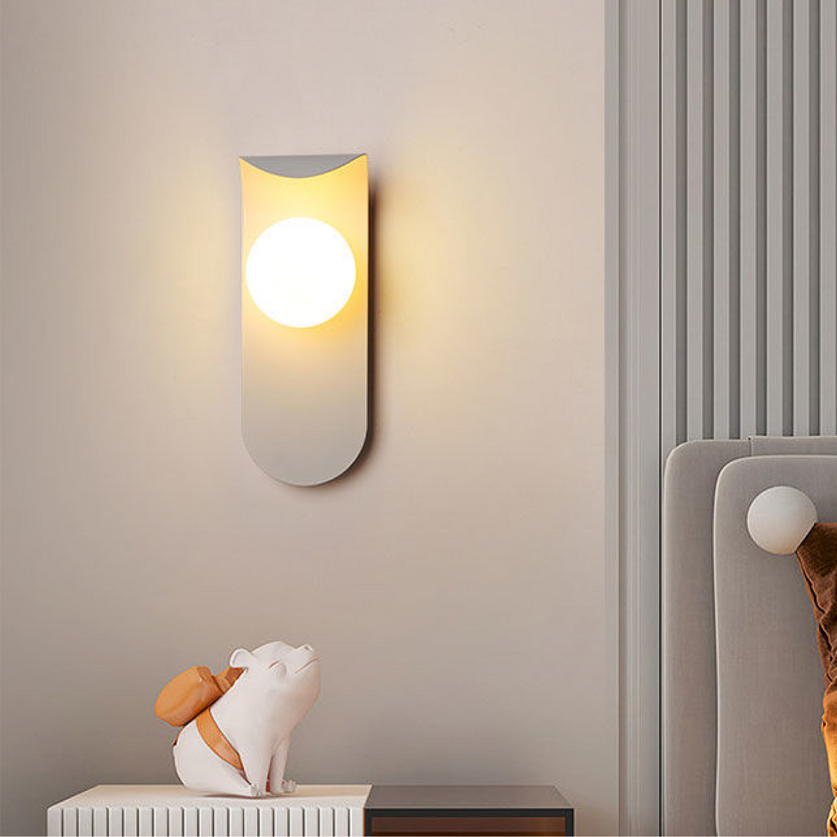 Scandinavian Mount Wall Light | Modern Nordic Curved Panel Sconce With A Softly Glowing Orb