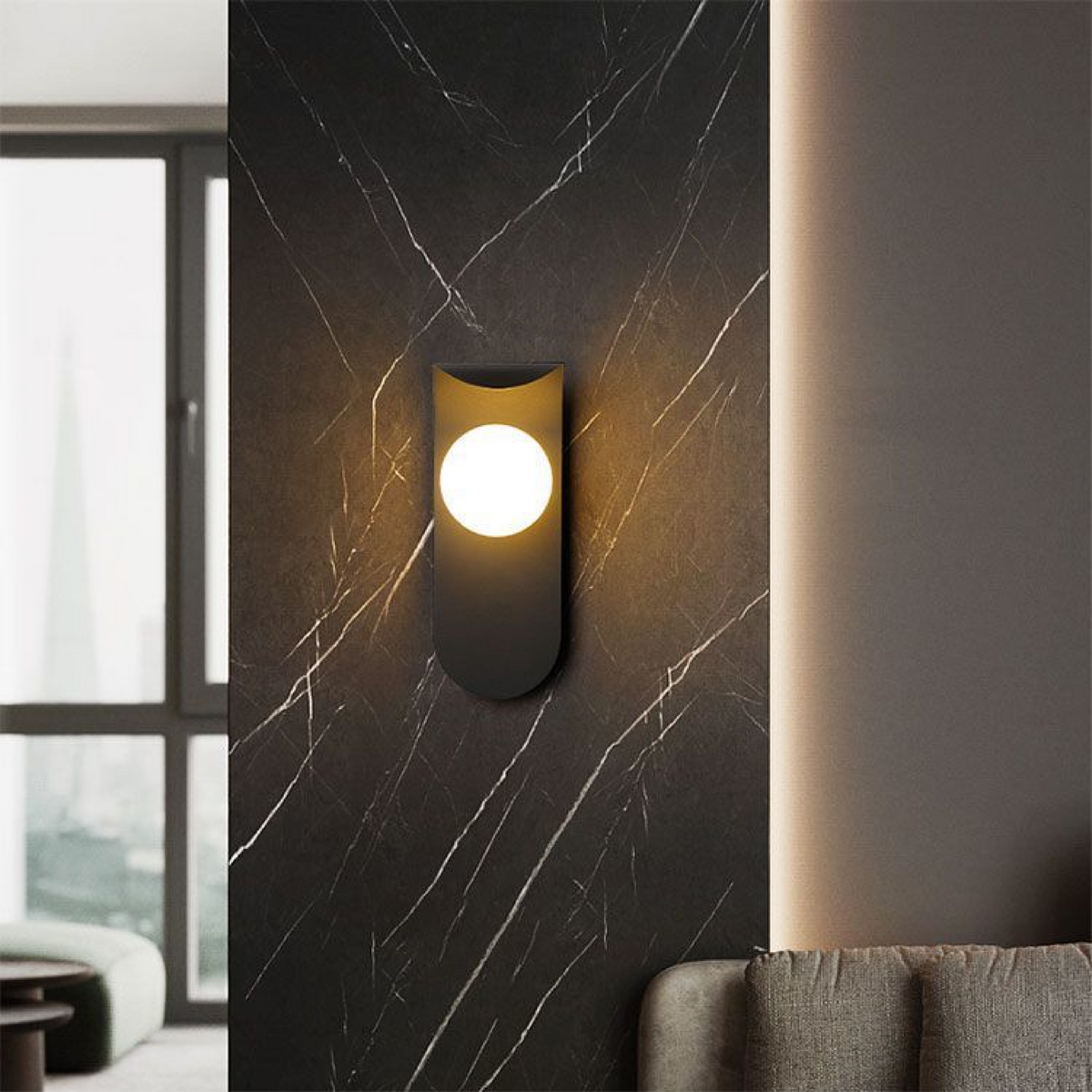 Scandinavian Mount Wall Light | Modern Nordic Curved Panel Sconce With A Softly Glowing Orb