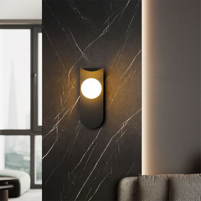 Scandinavian Mount Wall Light | Modern Nordic Curved Panel Sconce With A Softly Glowing Orb