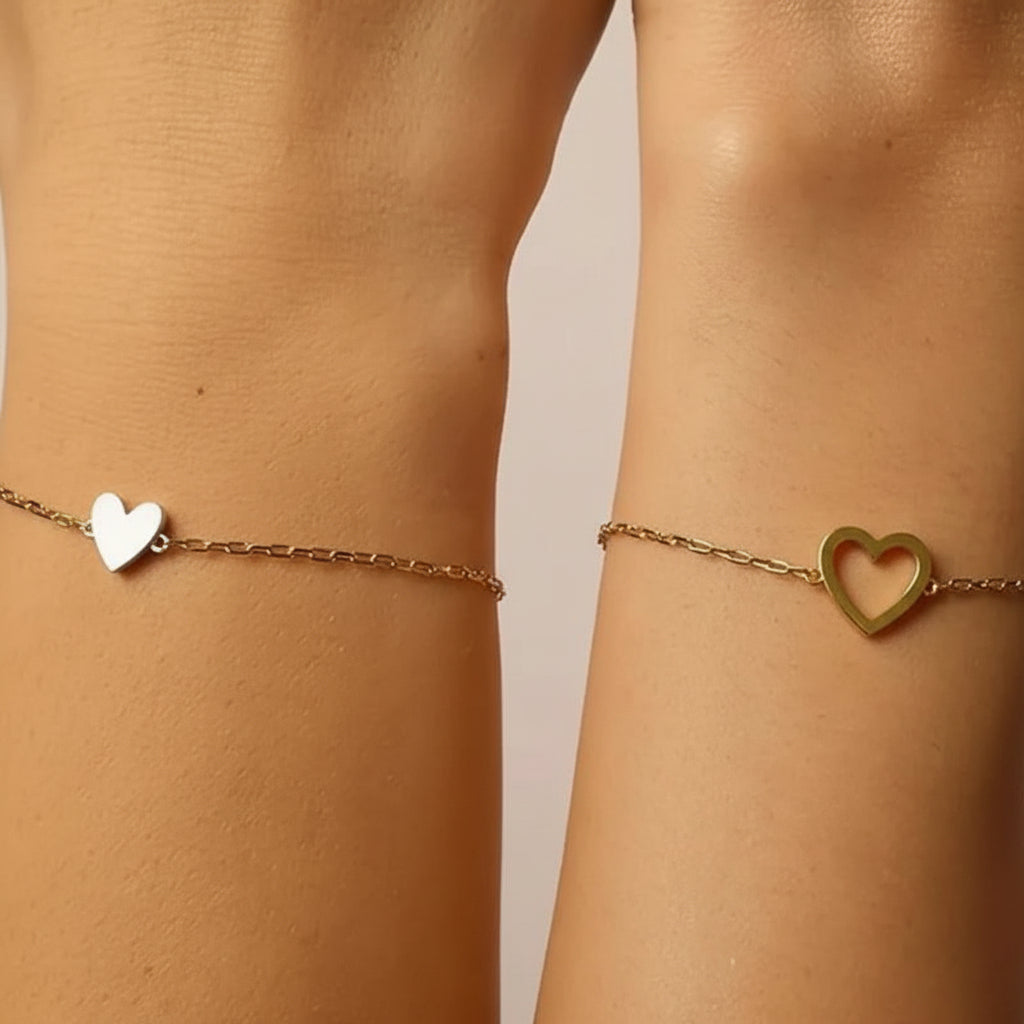 Matching Couple Heart Bracelet Set | Adjustable Chain Jewellery Gift For Partners and Friends