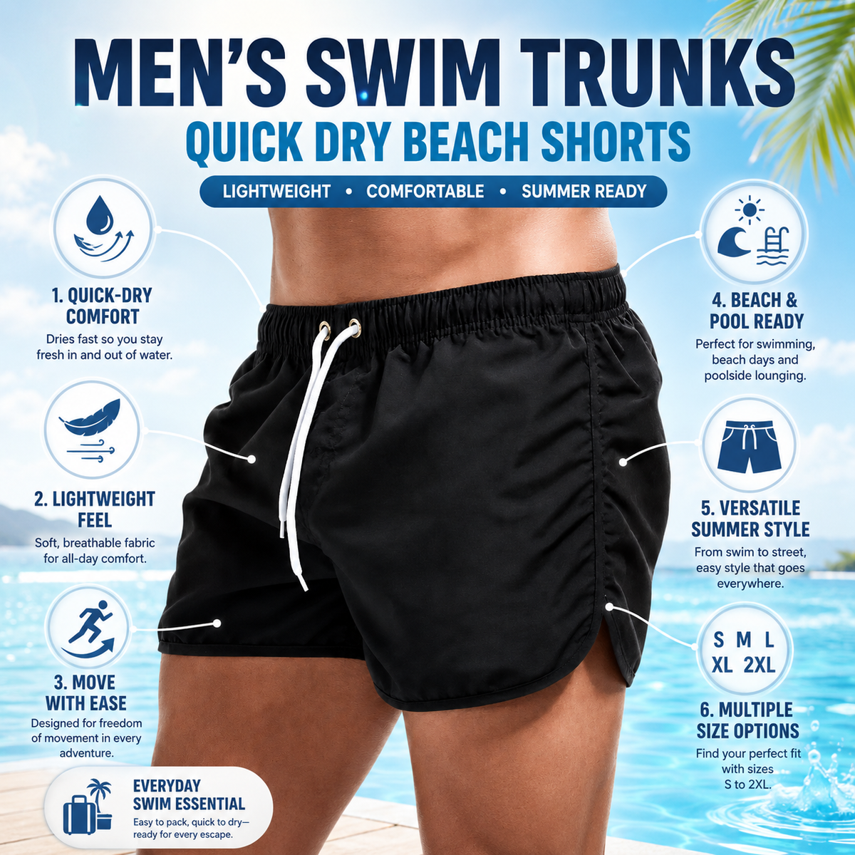 Quick Dry Men's Swim Trunks | Lined Beach Shorts With Draining Pockets For Pool, Surf and Boat Days