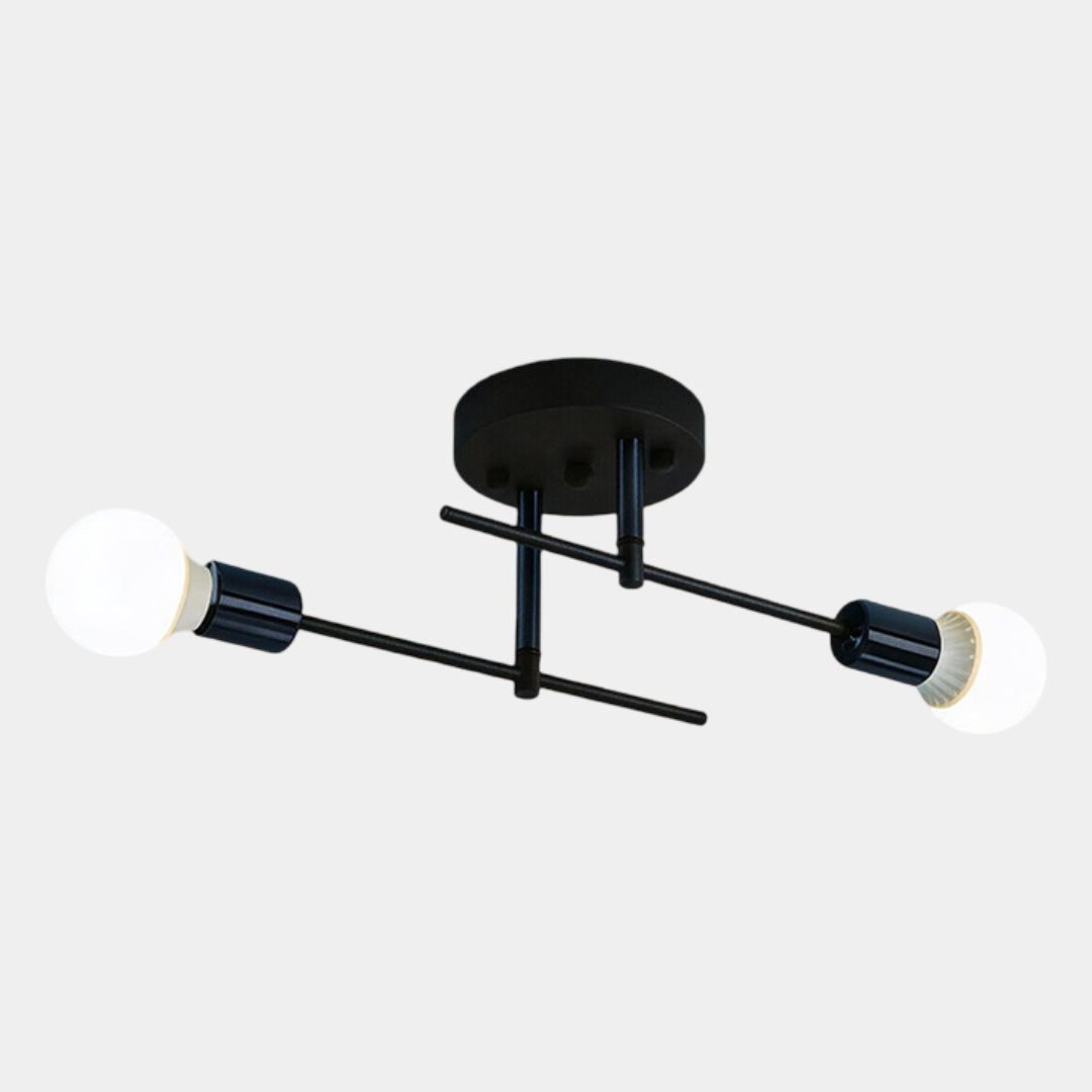 Modern 2 Light Ceiling Lamp | Black and Gold Flush Mount For Hallways, Bedrooms and Landings