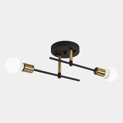 Modern 2 Light Ceiling Lamp | Black and Gold Flush Mount For Hallways, Bedrooms and Landings