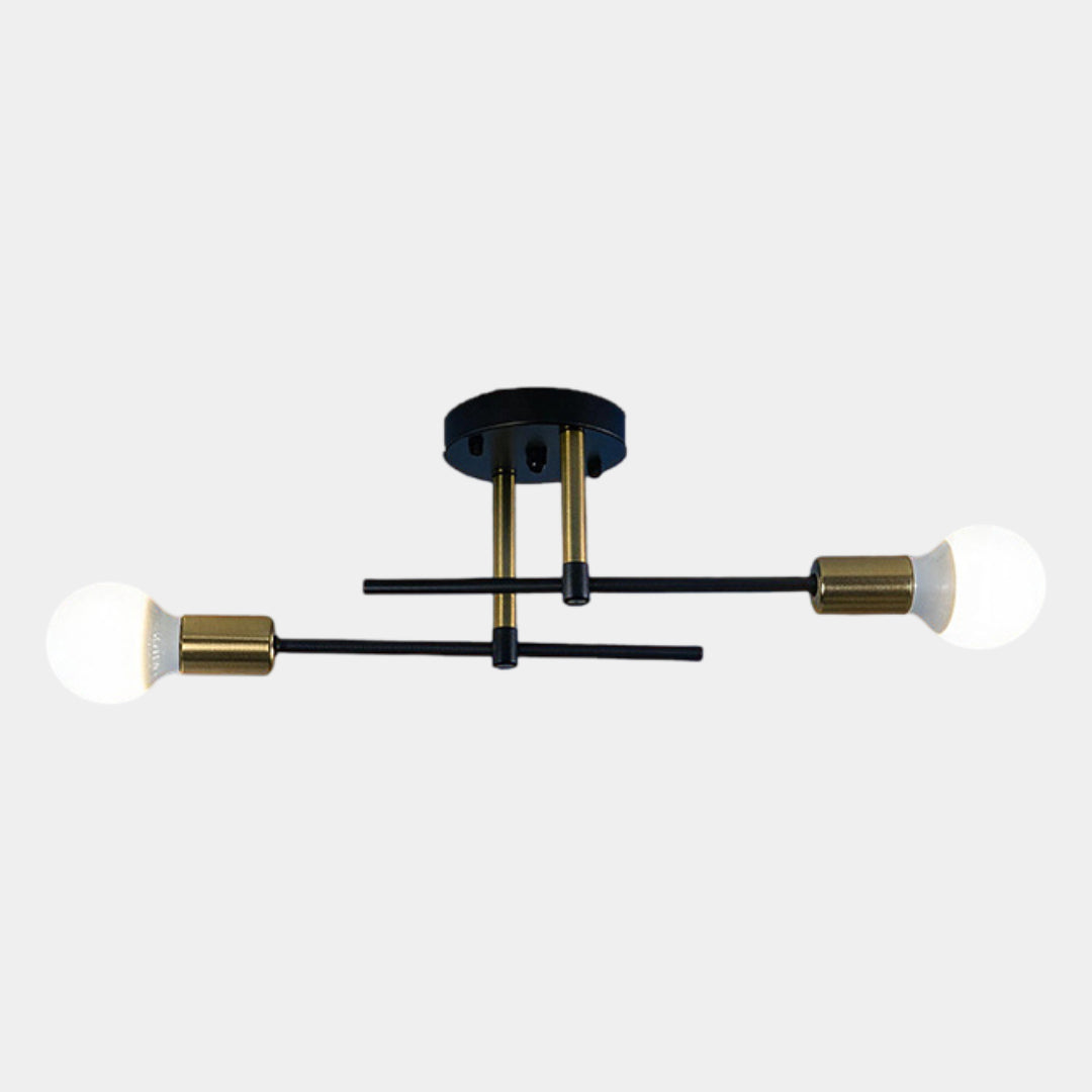 Modern 2 Light Ceiling Lamp | Black and Gold Flush Mount For Hallways, Bedrooms and Landings