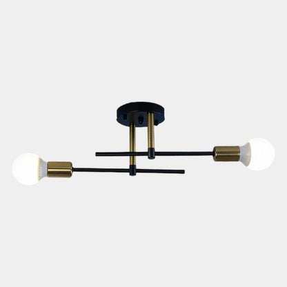 Modern 2 Light Ceiling Lamp | Black and Gold Flush Mount For Hallways, Bedrooms and Landings
