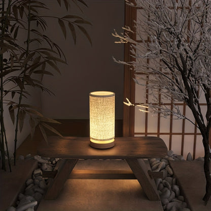 Modern Wooden Table Lamp | USB Powered Bedside Light In Flower or Linen Fabric Shade Designs