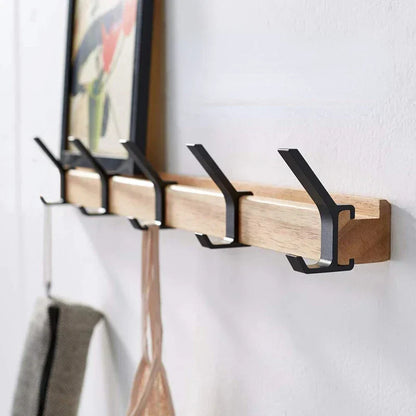 Nordic Wall Mounted Coat Rack | Adjustable Dual Hooks In A Black and Wood Finish For Halls