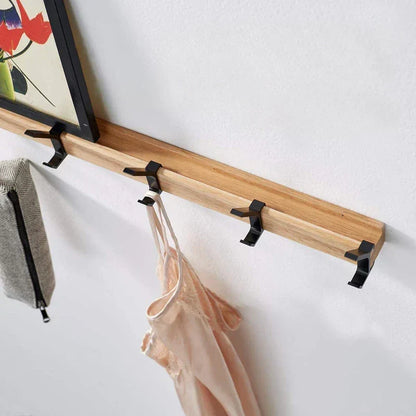 Nordic Wall Mounted Coat Rack | Adjustable Dual Hooks In A Black and Wood Finish For Halls