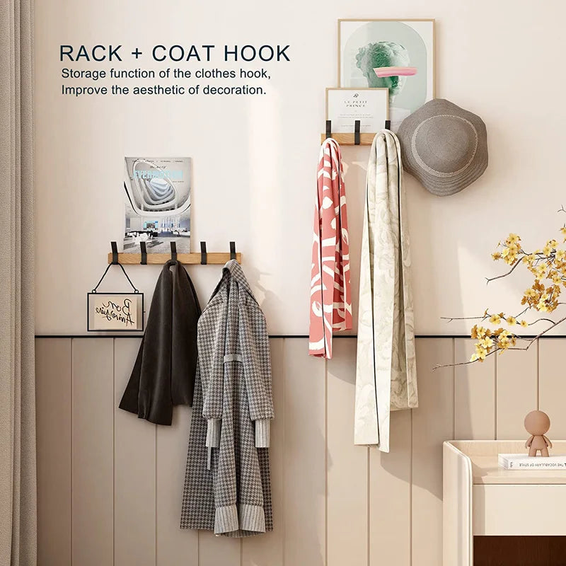 Nordic Wall Mounted Coat Rack | Adjustable Dual Hooks In A Black and Wood Finish For Halls