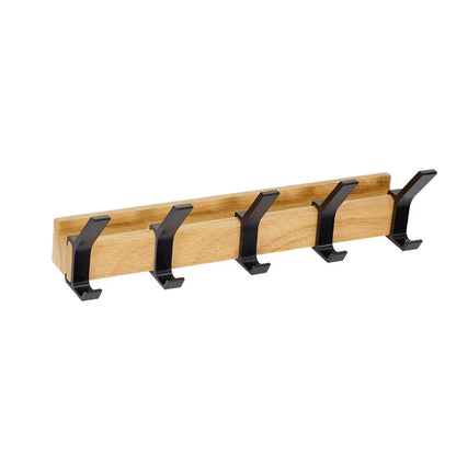 Nordic Wall Mounted Coat Rack | Adjustable Dual Hooks In A Black and Wood Finish For Halls