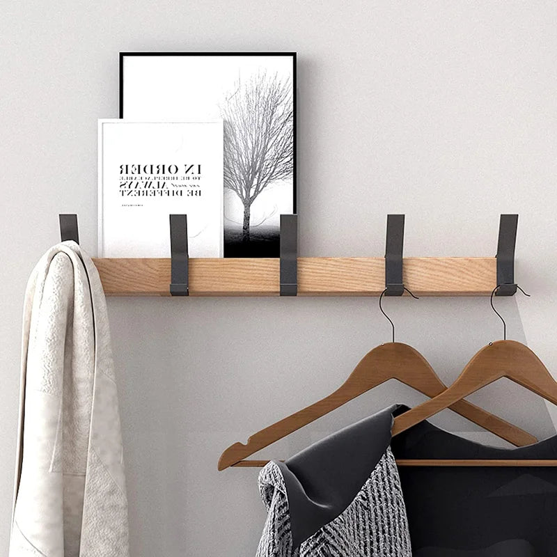 Nordic Wall Mounted Coat Rack | Adjustable Dual Hooks In A Black and Wood Finish For Halls
