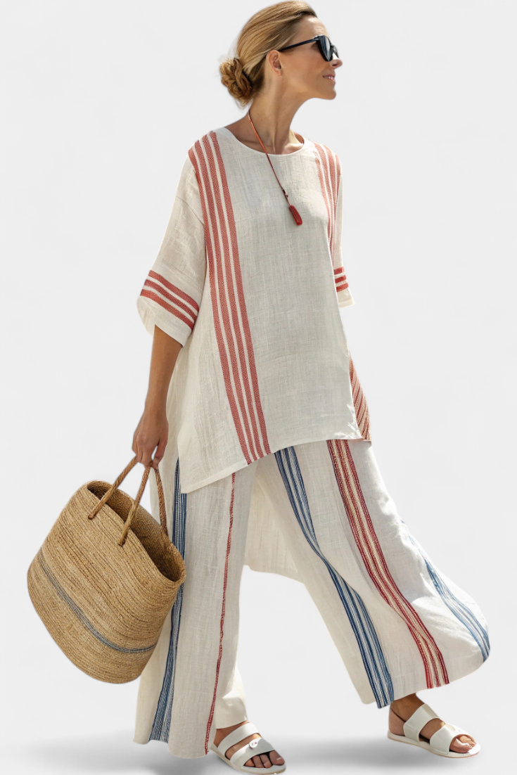 Anzaleira Oversized Striped Linen Co-ord Set