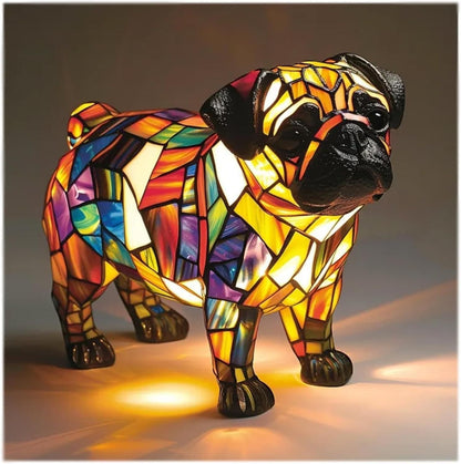 Stained Glass Dog LED Table Lamp | Sculpted Resin Night Light For Bedsides, Halls and Shelves