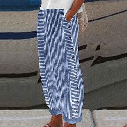 Sera Striped Button-Accent Trousers