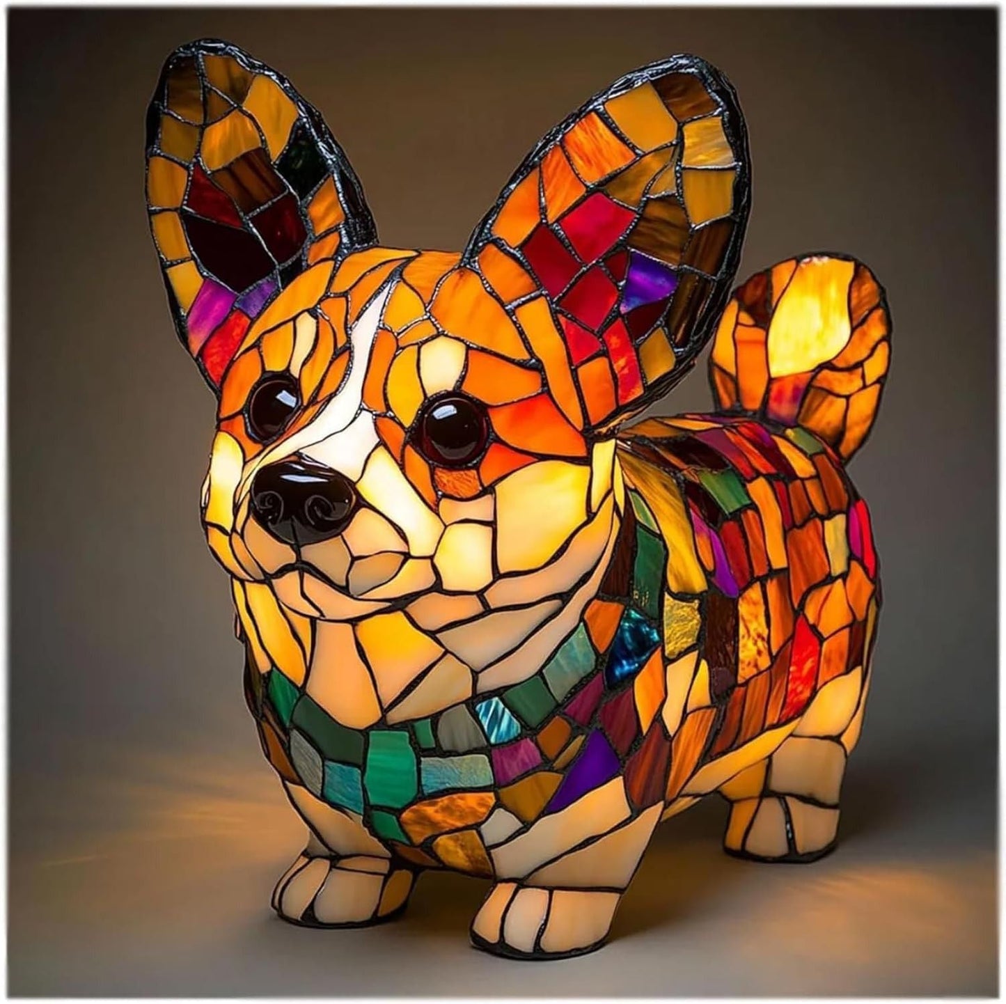 Stained Glass Dog LED Table Lamp | Sculpted Resin Night Light For Bedsides, Halls and Shelves