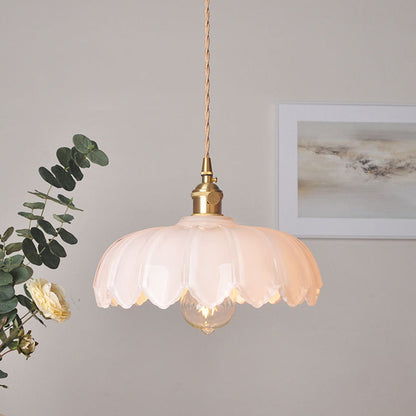 Vintage Flower Pendant Lamp | Coloured Glass Hanging Light For Dining Rooms and Kitchen Islands