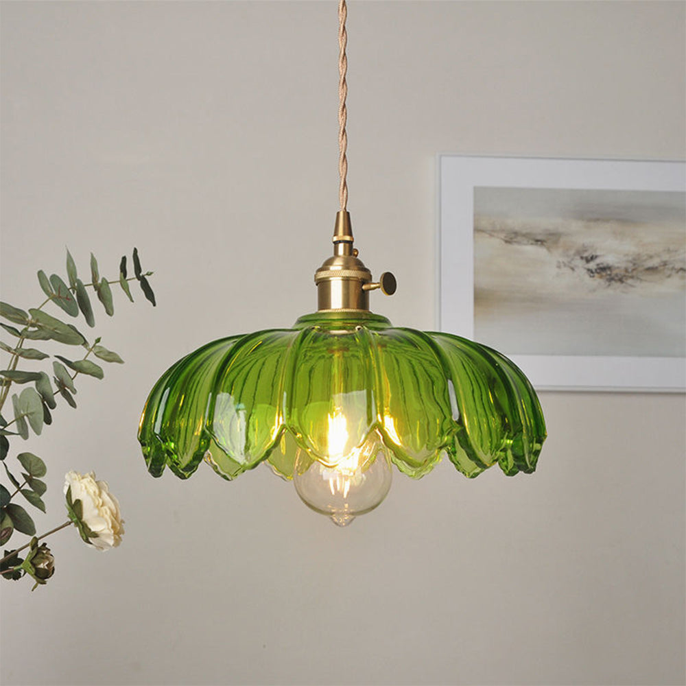 Vintage Flower Pendant Lamp | Coloured Glass Hanging Light For Dining Rooms and Kitchen Islands