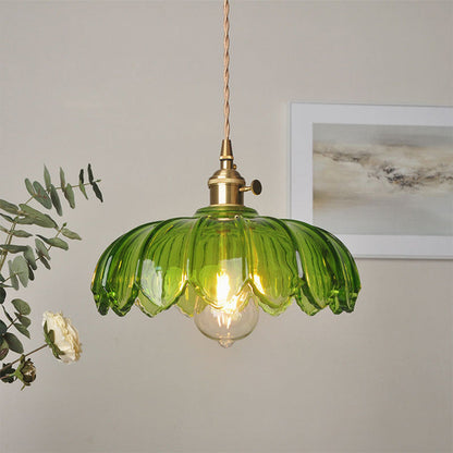 Vintage Flower Pendant Lamp | Coloured Glass Hanging Light For Dining Rooms and Kitchen Islands