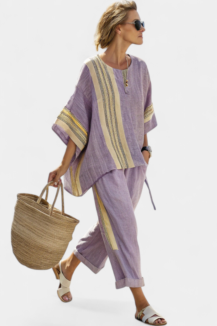 Anzaleira Oversized Striped Linen Co-ord Set