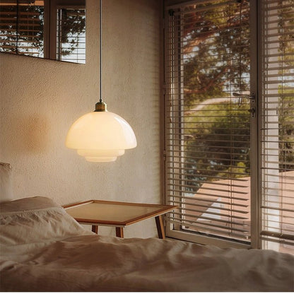 White Glass Pendant Light | Modern Mid Century Ceiling Lamp For Dining Rooms and Hallway Spaces
