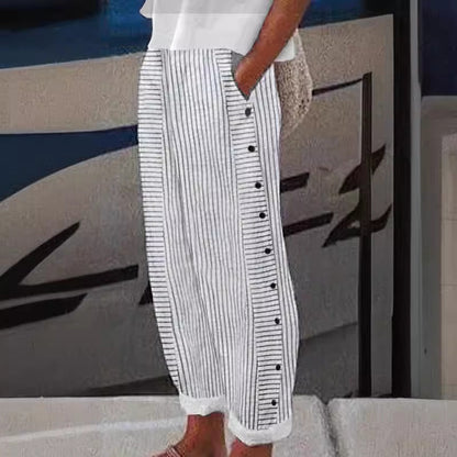 Sera Striped Button-Accent Trousers