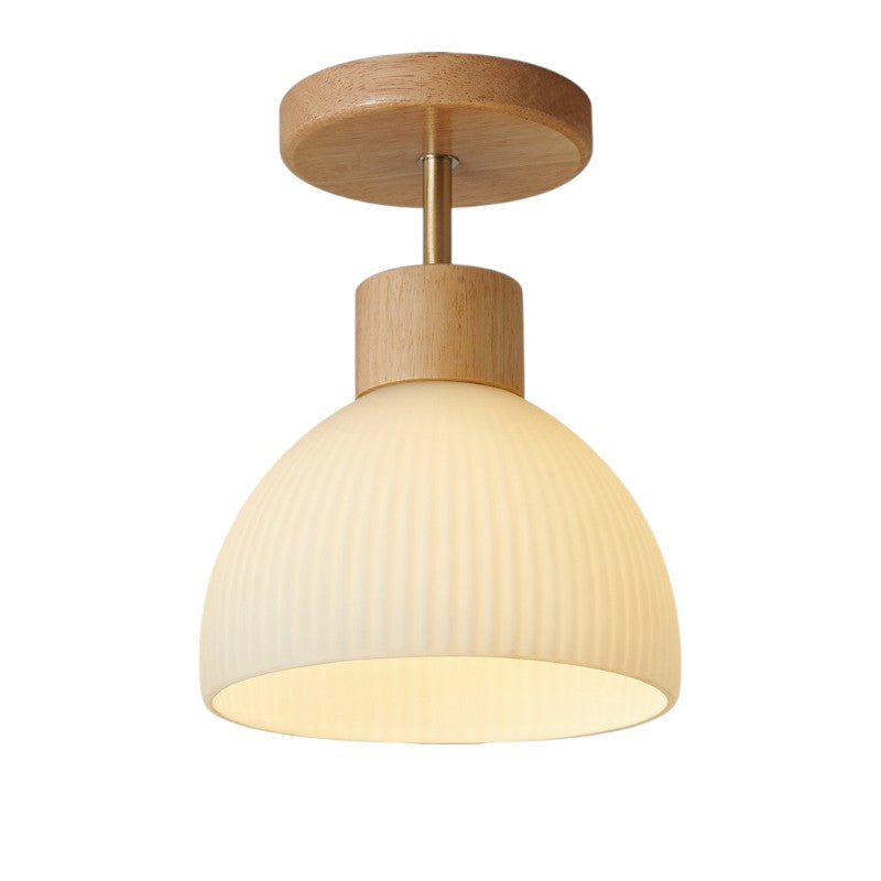 Bircha Ceiling Lamp | Natural Wood and Glass LED Flush Fixture For Bedrooms, Halls and Landings