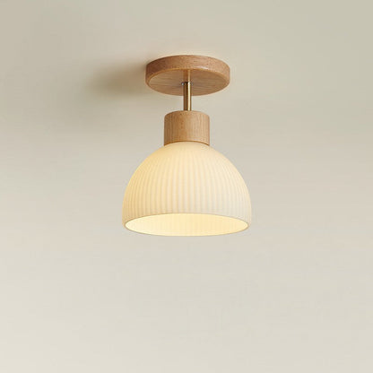 Bircha Ceiling Lamp | Natural Wood and Glass LED Flush Fixture For Bedrooms, Halls and Landings