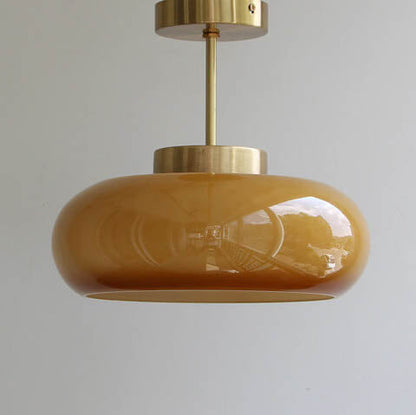 Vintage Brass Yellow Glass Ceiling Light | Semi Flush Mount In Two Warm Toned Metal Finishes