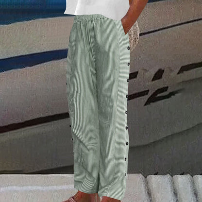 Sera Striped Button-Accent Trousers