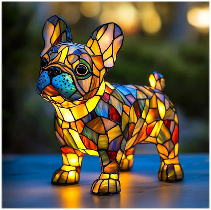 Stained Glass Dog LED Table Lamp | Sculpted Resin Night Light For Bedsides, Halls and Shelves