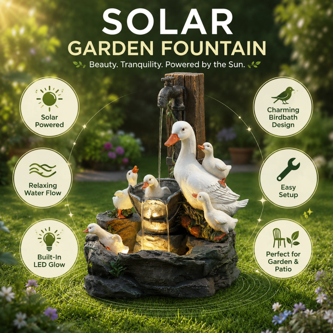 Solar Garden Fountain Birdbath | Floating Water Feature Pump With Multiple Nozzles For Ponds