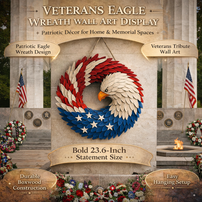 Veterans Memorial Eagle Wreath | Boxwood Wall Display For Front Doors and Remembrance Decor