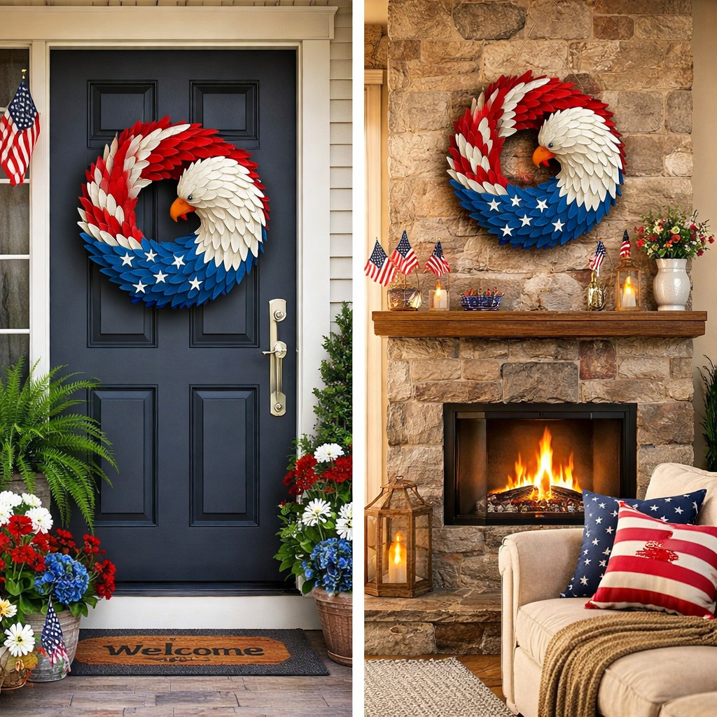 Veterans Memorial Eagle Wreath | Boxwood Wall Display For Front Doors and Remembrance Decor