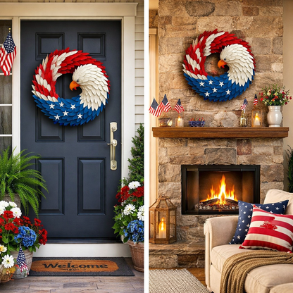 Veterans Memorial Eagle Wreath | Boxwood Wall Display For Front Doors and Remembrance Decor