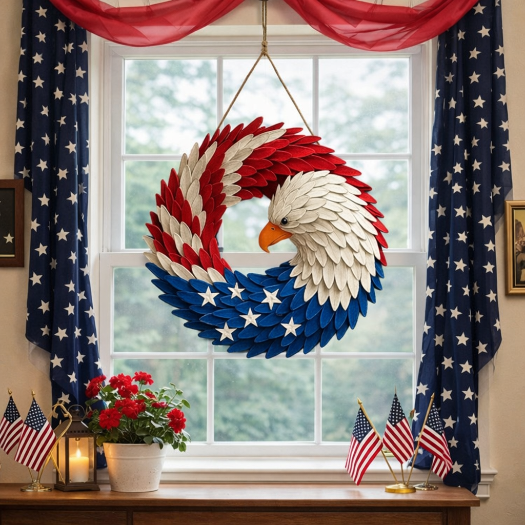 Veterans Memorial Eagle Wreath | Boxwood Wall Display For Front Doors and Remembrance Decor