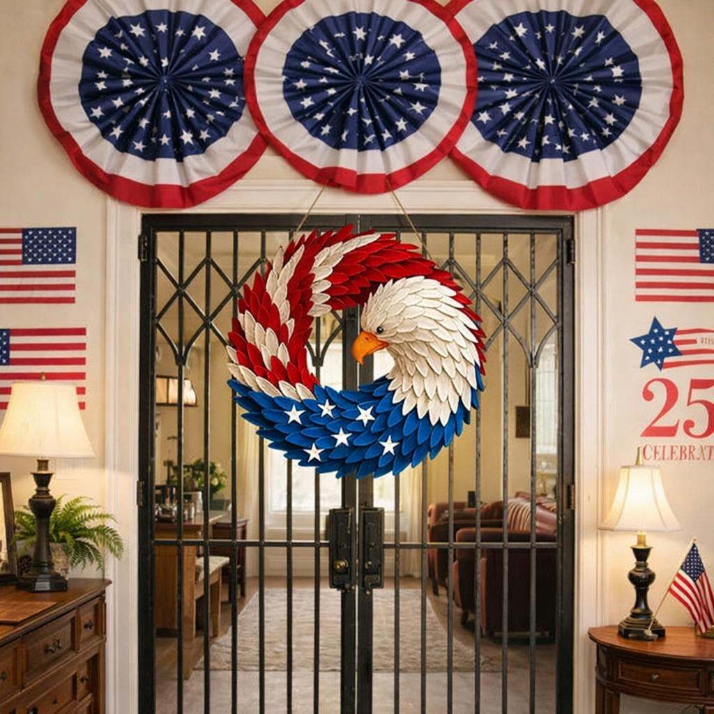 Veterans Memorial Eagle Wreath | Boxwood Wall Display For Front Doors and Remembrance Decor