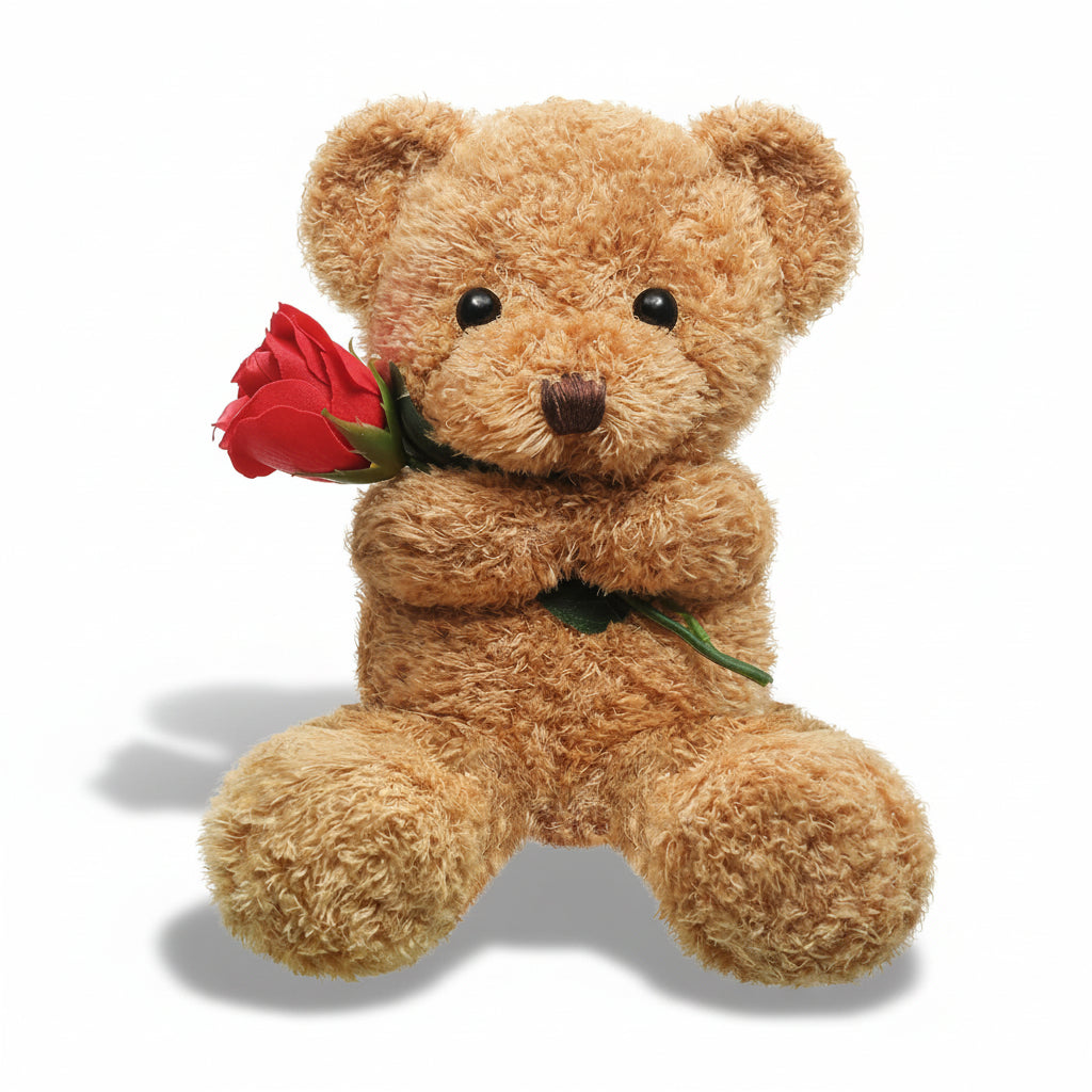 Valentine Rose Holding Teddy Bear | Soft Plush Bear Gift For Anniversaries and Valentines Day