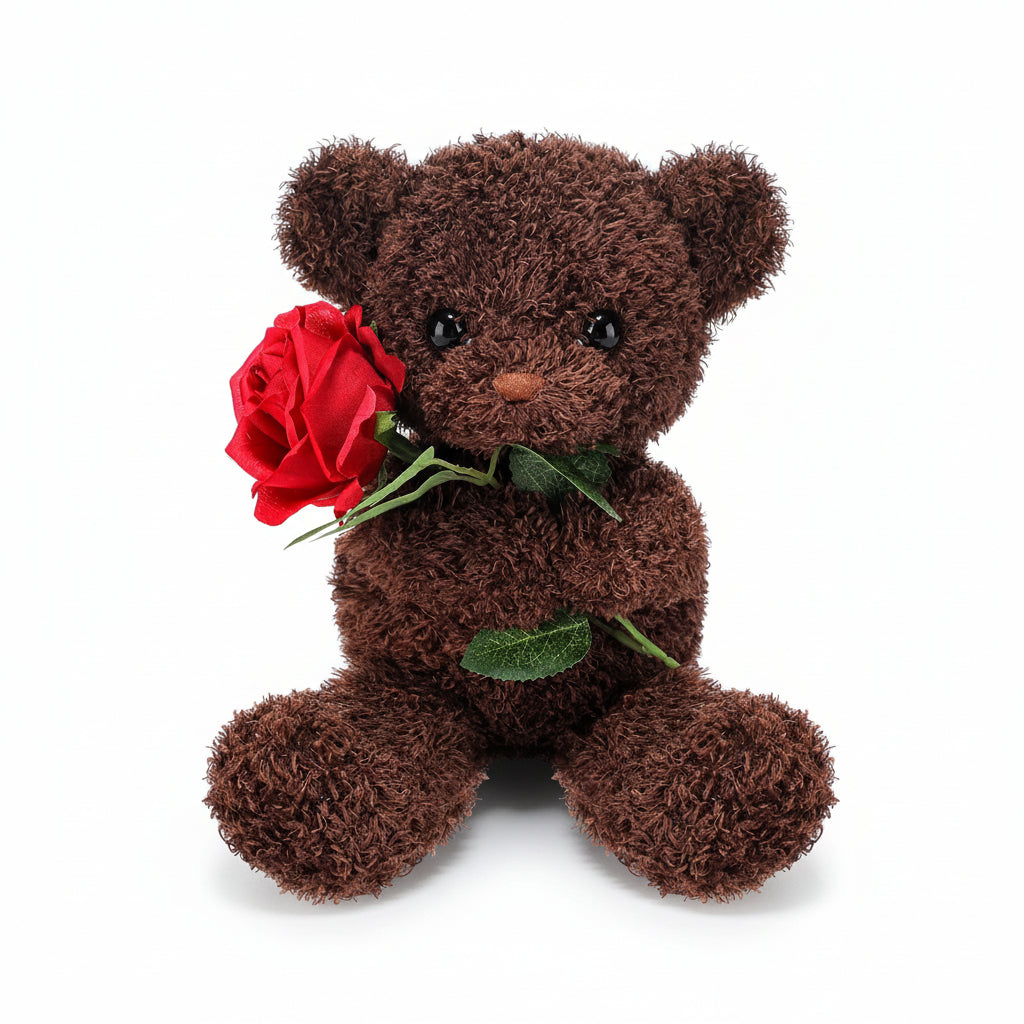 Valentine Rose Holding Teddy Bear | Soft Plush Bear Gift For Anniversaries and Valentines Day