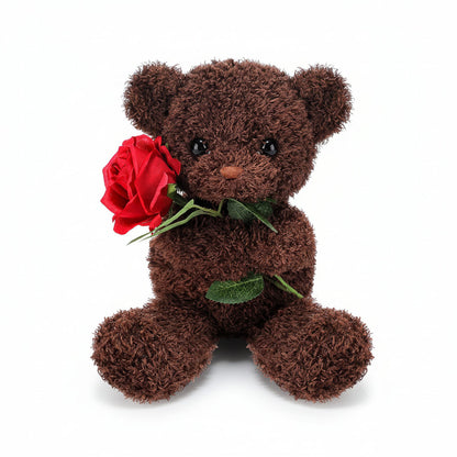 Valentine Rose Holding Teddy Bear | Soft Plush Bear Gift For Anniversaries and Valentines Day