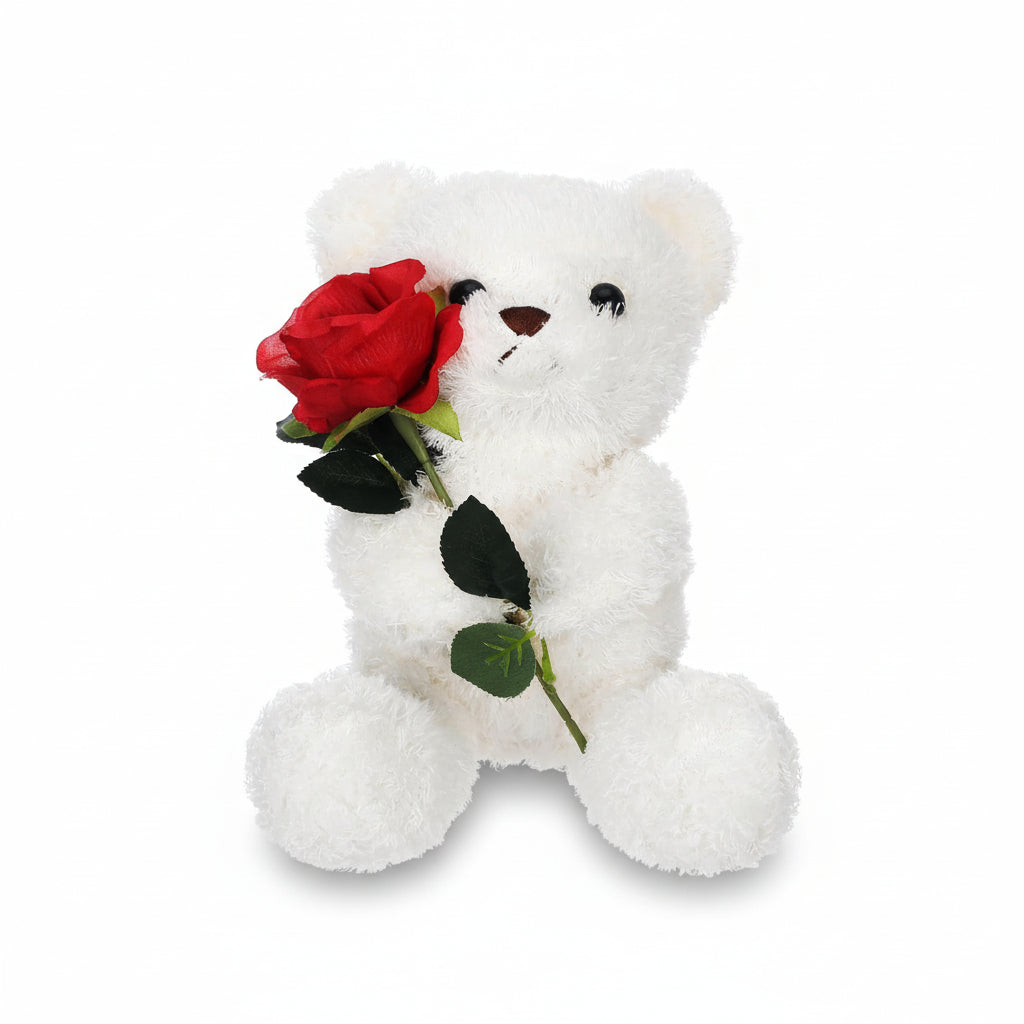 Valentine Rose Holding Teddy Bear | Soft Plush Bear Gift For Anniversaries and Valentines Day