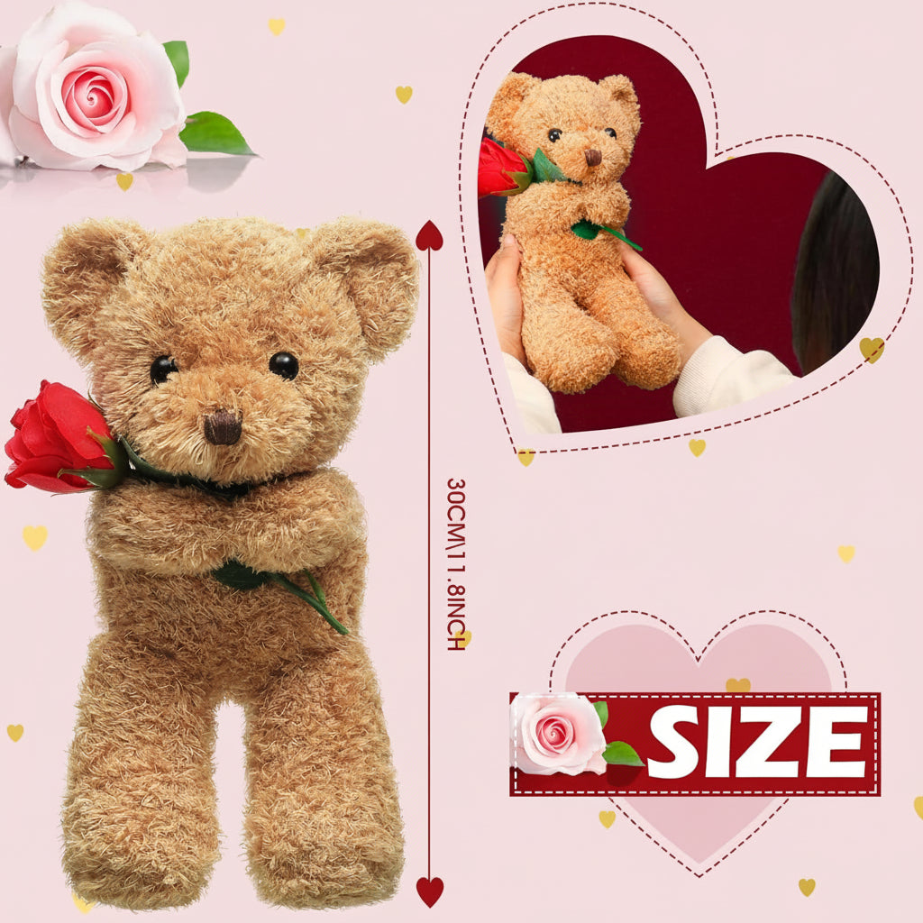 Valentine Rose Holding Teddy Bear | Soft Plush Bear Gift For Anniversaries and Valentines Day
