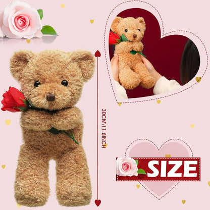 Valentine Rose Holding Teddy Bear | Soft Plush Bear Gift For Anniversaries and Valentines Day