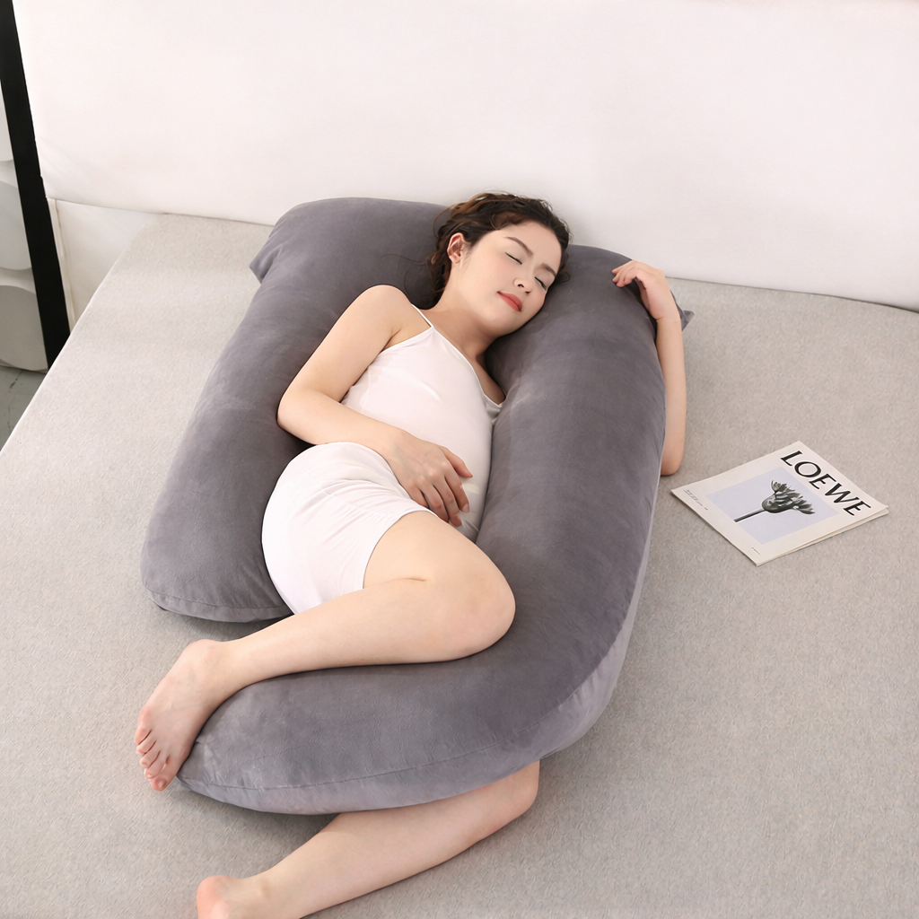U Shaped Pregnancy Body Pillow | Full Length Support Cushion For Side Sleeping In Bed At Night