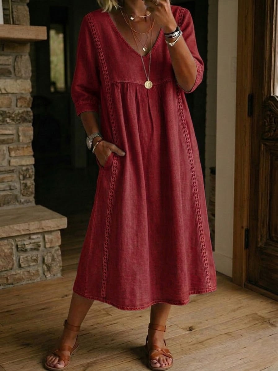 Renne Lace Trim Midi Dress