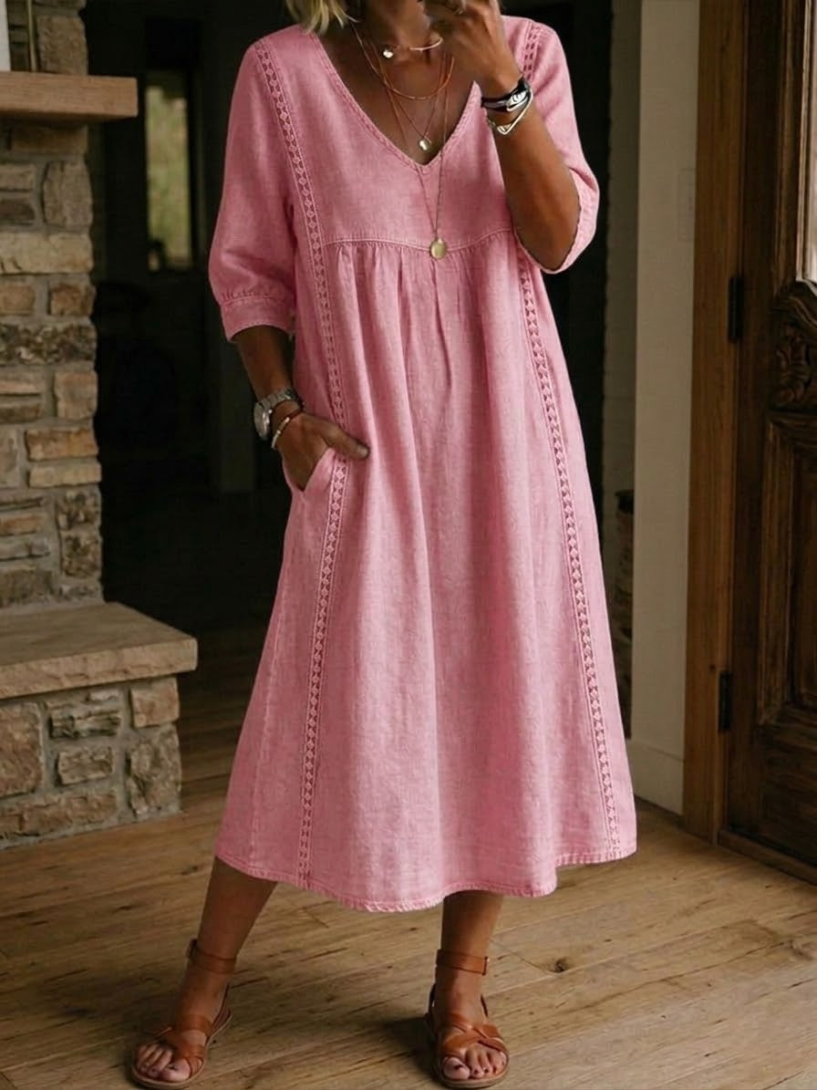 Renne Lace Trim Midi Dress