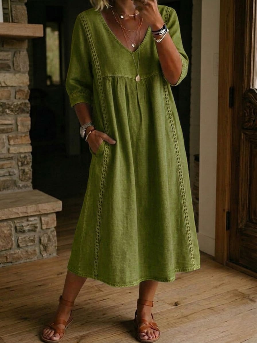 Renne Lace Trim Midi Dress