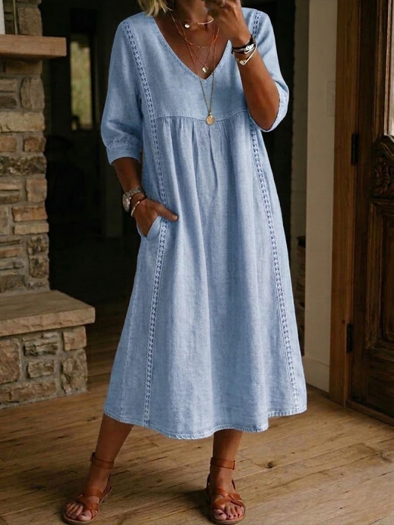 Renne Lace Trim Midi Dress