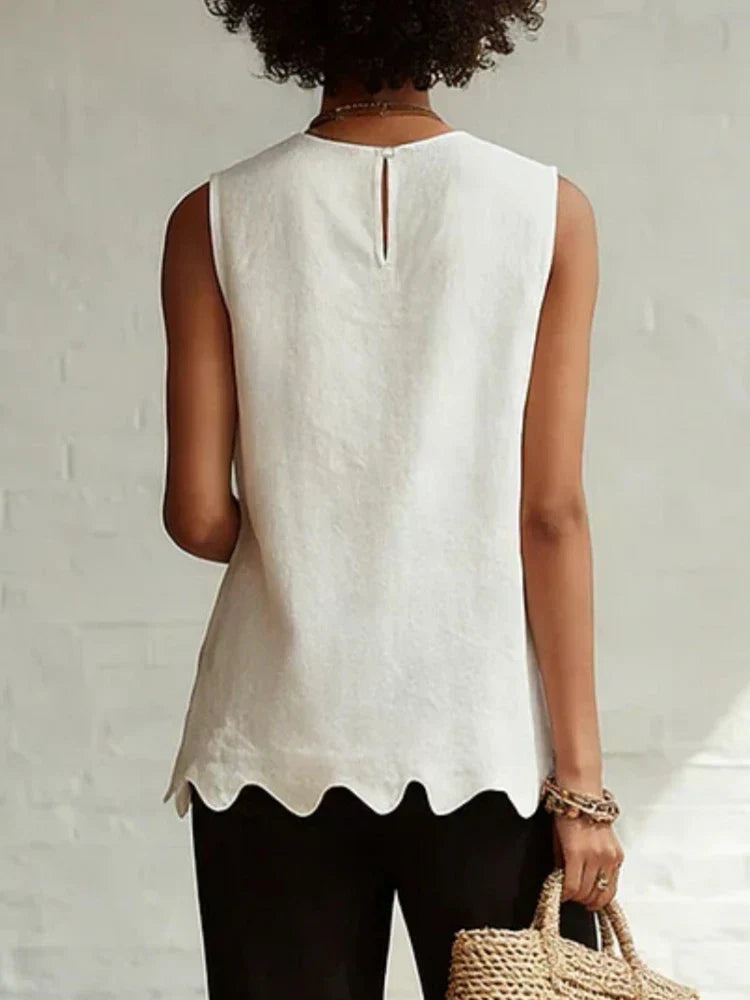 Neva Scallop Hem Linen Top