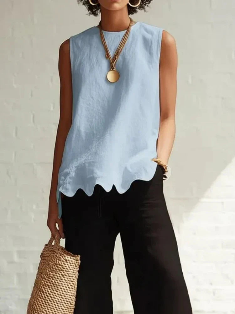 Neva Scallop Hem Linen Top